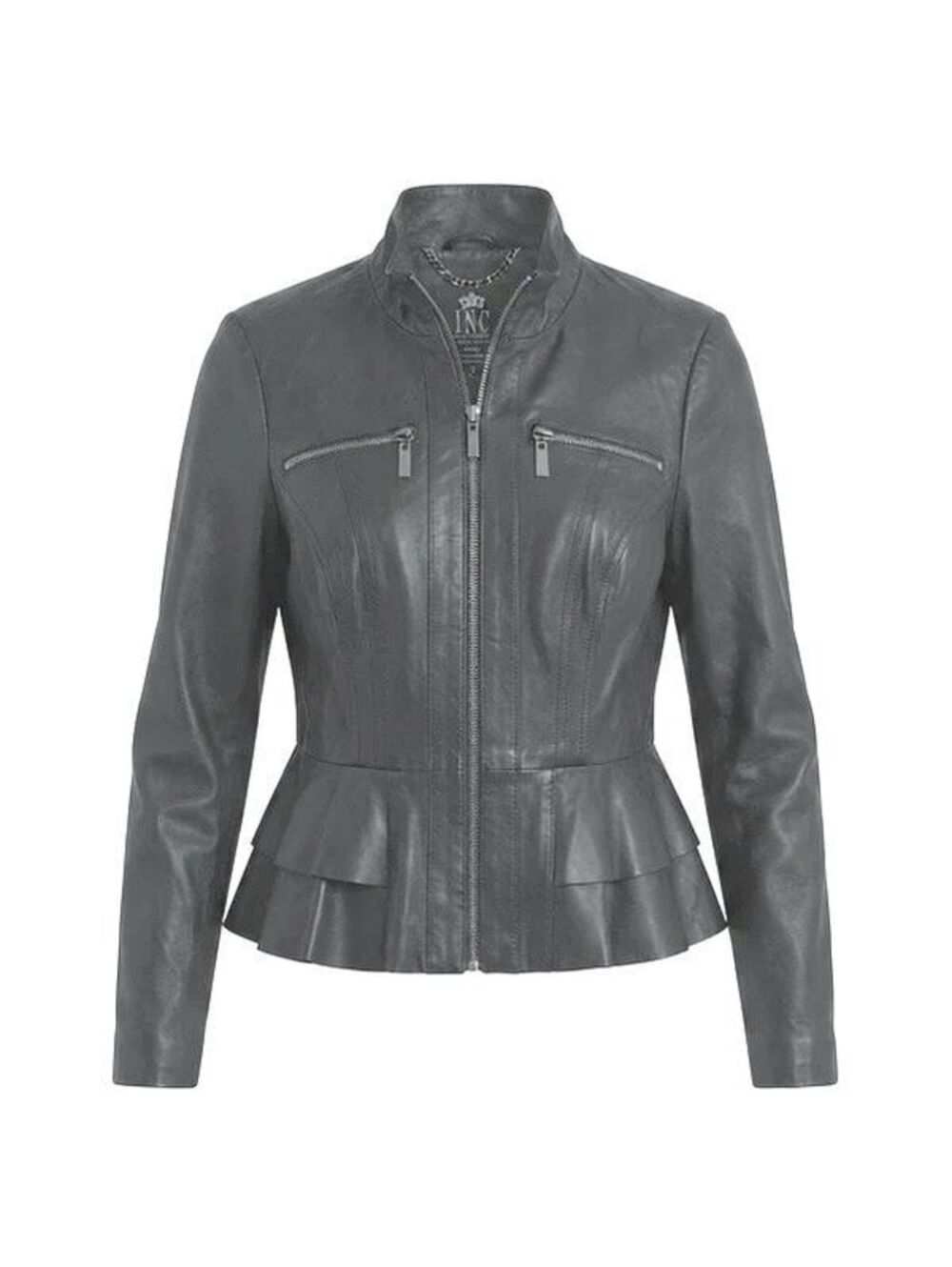 Blanc Nior Women's Medium Peplum Short Leather Jacket Black Moto